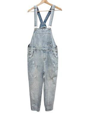 Light Wash Denim Overalls Womens Straight Leg Size 32